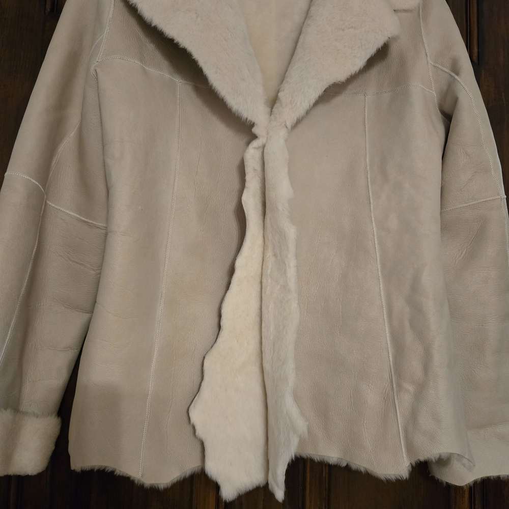 Women's Cream Faux Shearling Leather Jacket